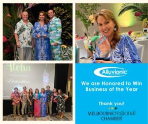 A collage of images of Alluvionic employees receiving a Business of the Year award.