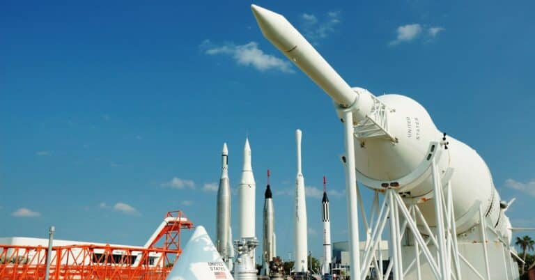 Rockets with "United States" written on them on a sunny day.