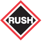 Red, black and white, RUSH logo