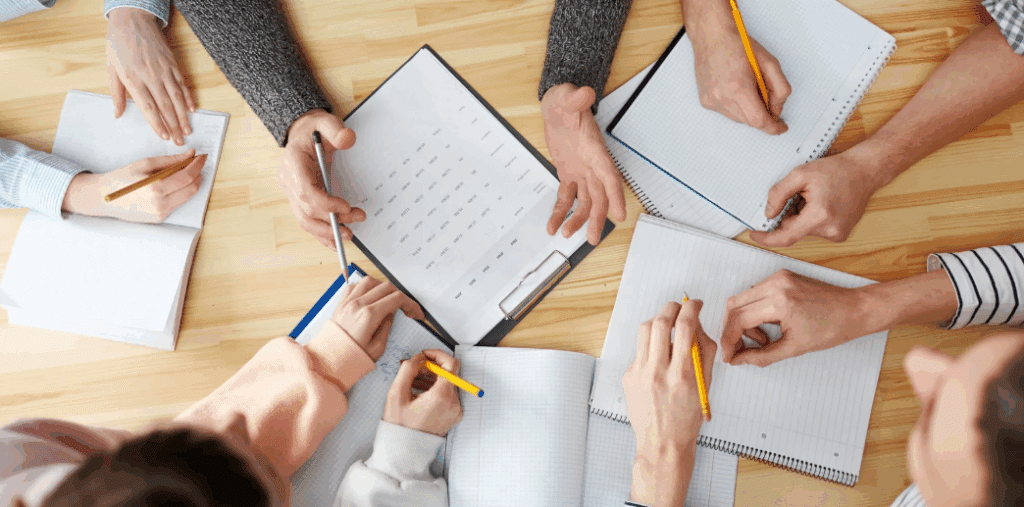 People productively working and learning in a office setting