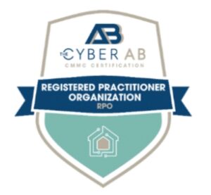 A badge that says Cyber AB Registered Practitioner Organization