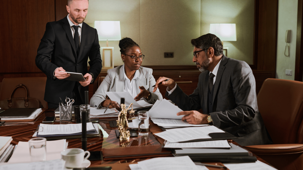 professional man and woman talking about business